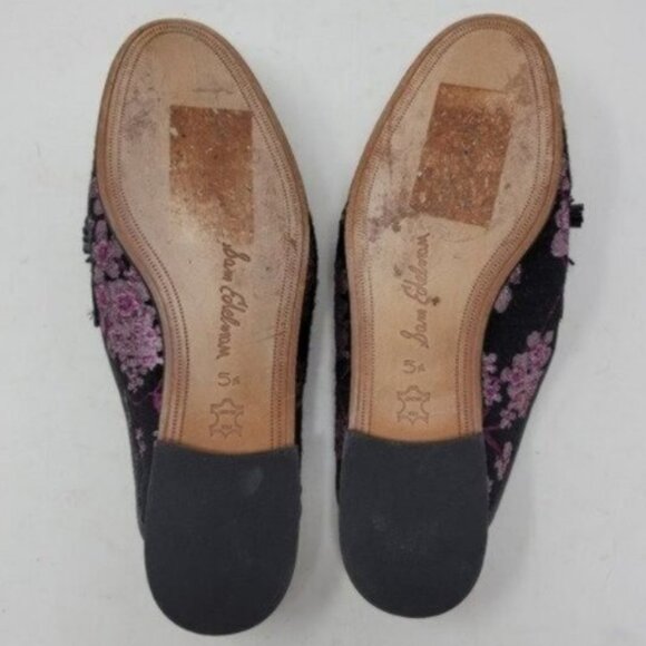 Sam Edelman | Leather Paris Jacquard Floral Cherry Blossom Mules Black Pink - Picture 11 of 11